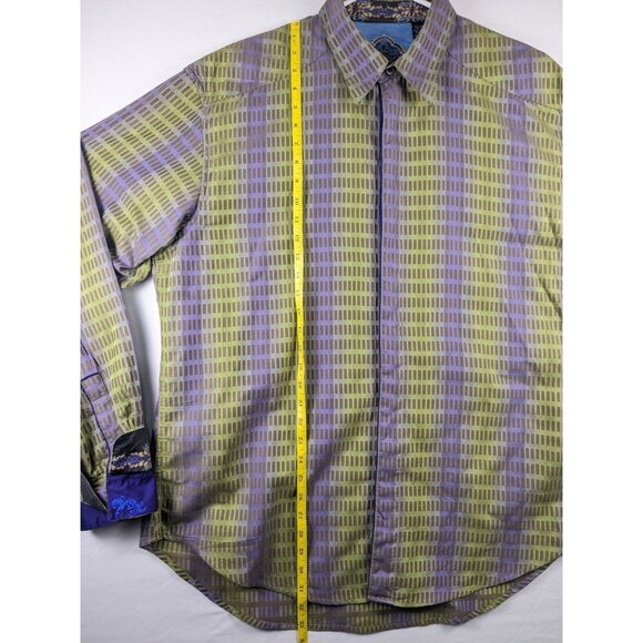 Robert Graham Shirt Mens 2XL Purple & Green Stripe Long Sleeve Button Down - Picture 3 of 7